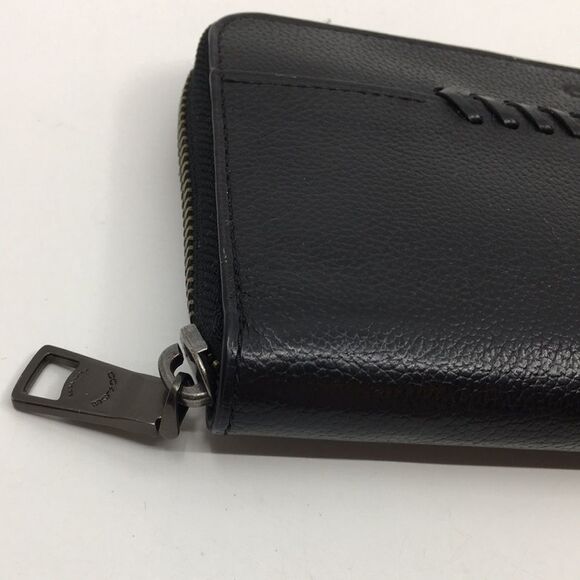 Coach Baseball Stitch Accordion Zip Wallet Black Smooth Calf Leather Unisex - Picture 4 of 16